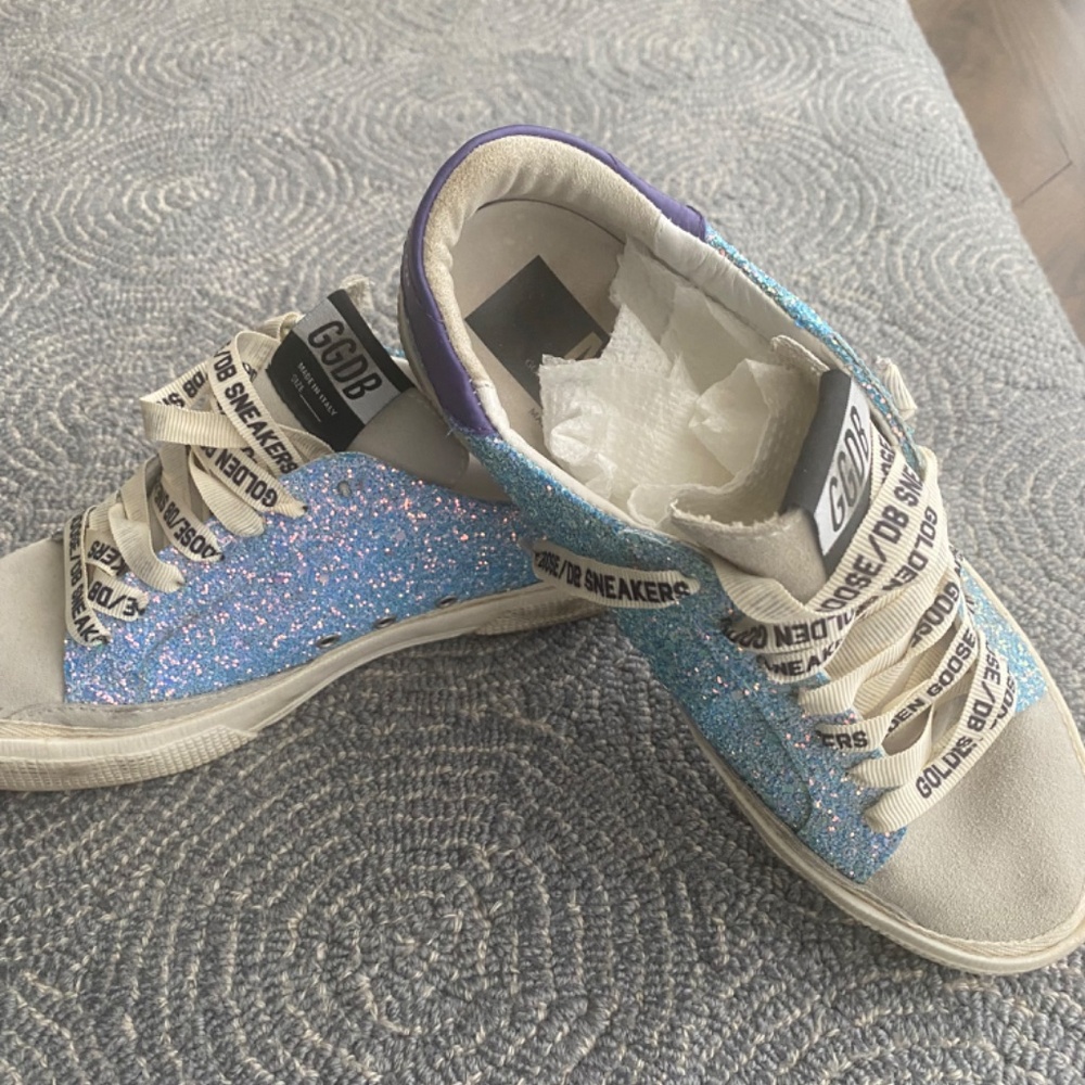 Golden Goose Women's Glitter Sneakers - Blue and Orange - Picture 3 of 5